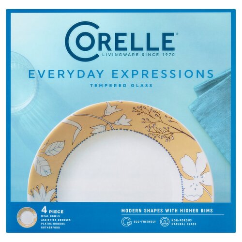 Corelle Everyday Expressions Tempered Glass Rutherford Meal Bowls, 4 count