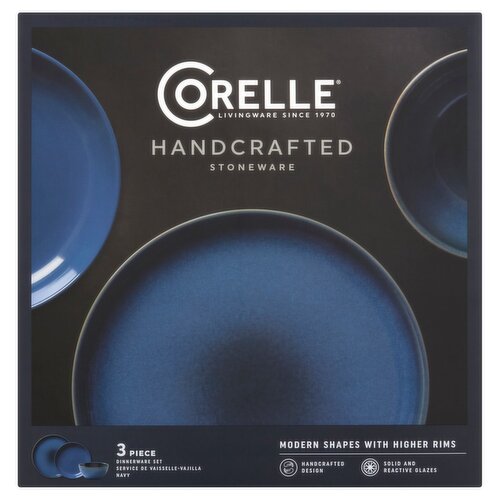 Corelle Handcrafted Stoneware Navy Dinnerware Set, 3 count