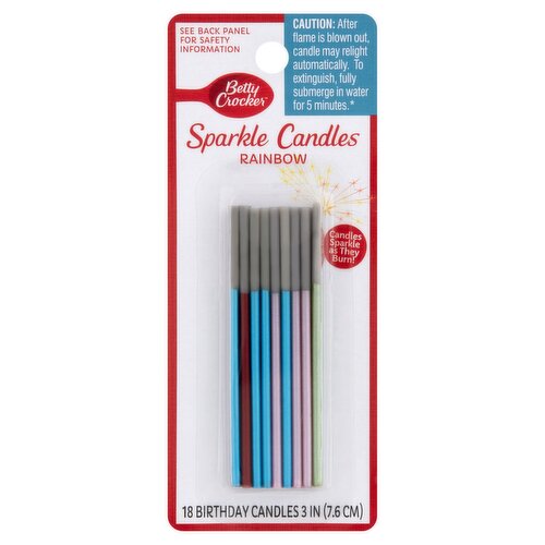 Betty Crocker 3 in Rainbow Sparkle Birthday Candles, 18 count