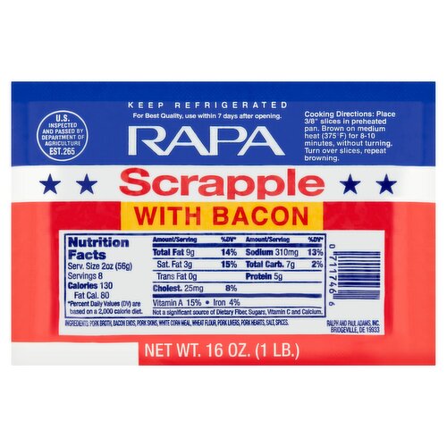 RAPA Scrapple Scrapple with Bacon, 16 oz