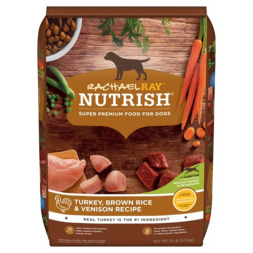Rachael Ray Nutrish Turkey, Brown Rice & Venison Recipe Super Premium Food for Adult Dogs, 13 lb