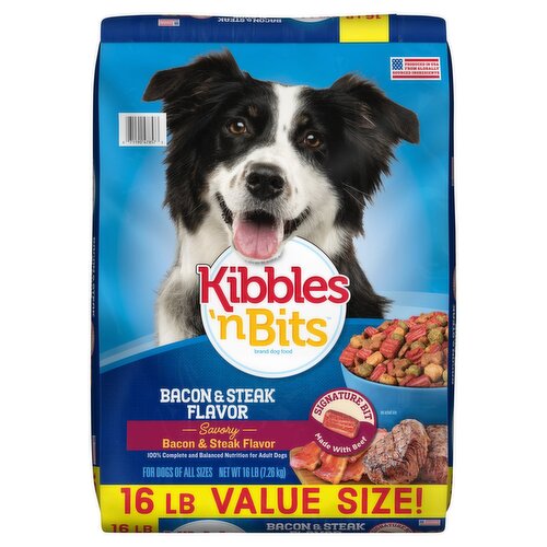 Kibbles 'n Bits Savory Bacon & Steak Flavor Dog Food Value Size, 16 lb