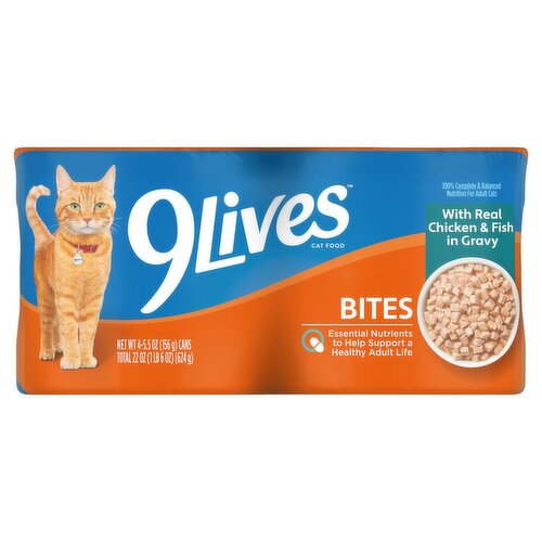 9Lives Bites with Real Chicken & Fish in Gravy Cat Food, 5.5 oz, 4 count