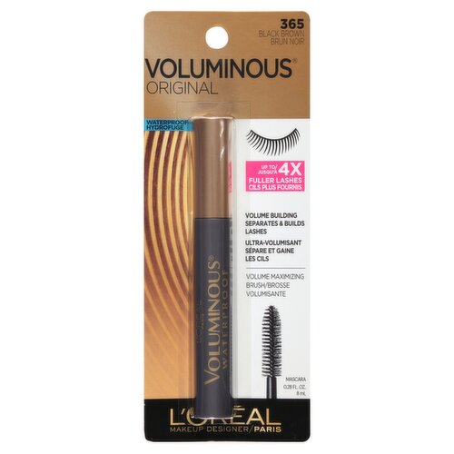 L'Oréal Paris Voluminous Original 365 Black Brown Waterproof Mascara, 0.28 fl oz