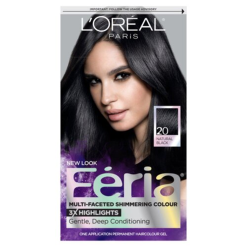 L'Oréal Paris Féria 20 Natural Black Permanent Haircolour Gel, one application