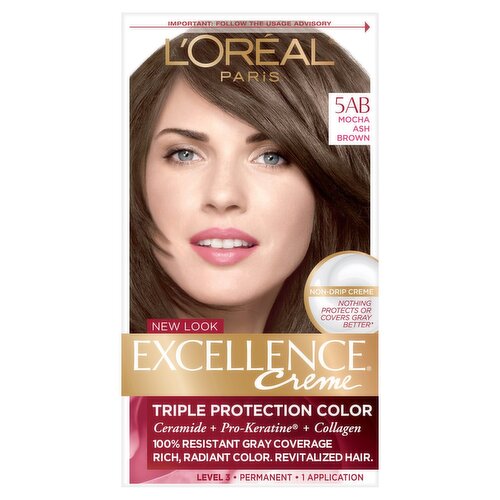 L'Oréal Paris Excellence Creme 5AB Mocha Ash Brown Level 3 Permanent Haircolor, 1 application