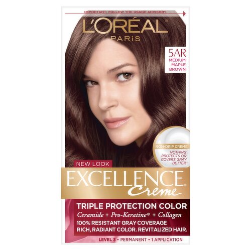 L'Oréal Paris Excellence Creme 5AR Medium Maple Brown Level 3 Permanent Haircolor, 1 application 