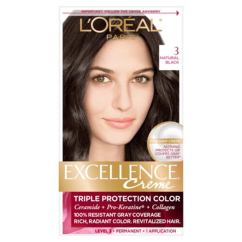  L'Oréal Paris Excellence Creme 3 Natural Black Level 3 Permanent Haircolor, 1 application