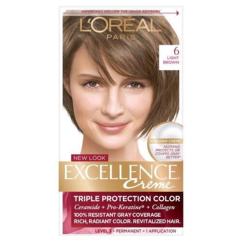 L'Oréal Paris Excellence Creme 6 Light Brown Level 3 Permanent Haircolor, 1 application