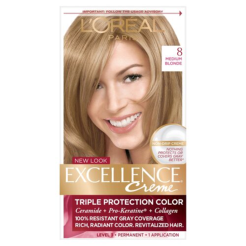 L'Oréal Paris Excellence Creme 8 Medium Blonde Level 3 Permanent Haircolor, 1 application