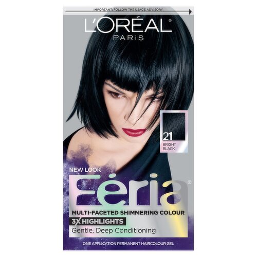 L'Oréal Paris Féria 21 Bright Black Permanent Haircolour Gel, one application