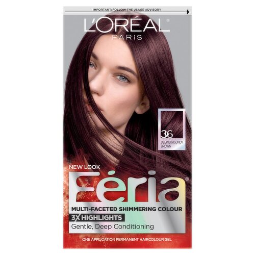 L'Oréal Paris Féria 36 Deep Burgundy Brown Permanent Haircolour Gel, one application