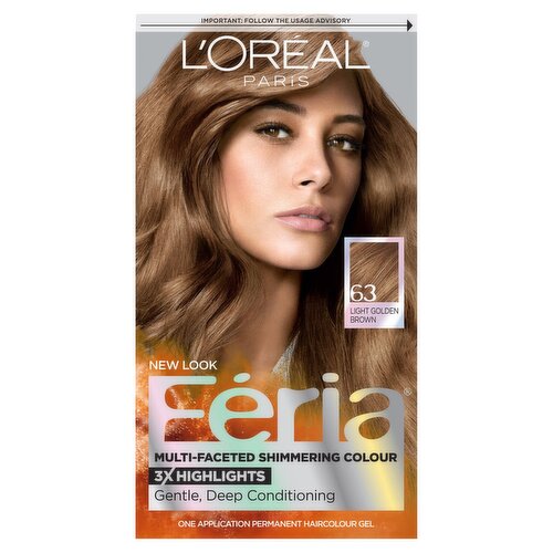 L'Oréal Paris Féria 63 Light Golden Brown Permanent Haircolour Gel, one application