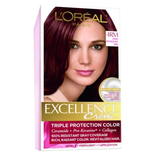 L'Oréal Paris Excellence Creme 4RM Dark Mahogany Red Level 3 Permanent Hair Color, 1 application