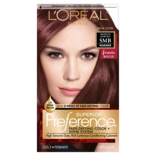 L'Oréal Paris Superior Preference Medium Auburn 5MB Warmer Level 3 Haircolor, 1 application