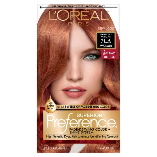 L'Oréal Paris Superior Preference Lightest Auburn 7LA Warmer Permanent Haircolor, 1 application