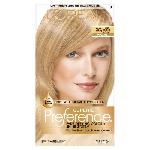 L'Oréal Paris Superior Preference 9G Light Golden Blonde Level 3 Permanent Haircolor, 1 application
