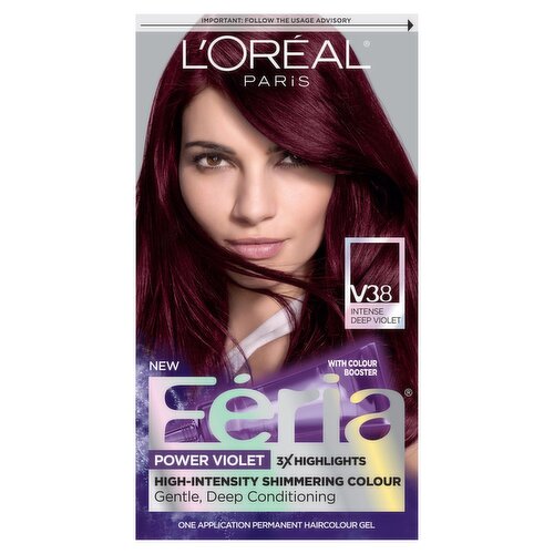 L'Oréal Paris Féria V38 Intense Deep Violet Permanent Haircolour Gel, one application