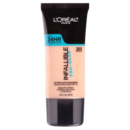 L'Oréal Paris Infallible 203 Nude Beige Pro-Glow Broad Spectrum Foundation, SPF 15, 1.0 fl oz