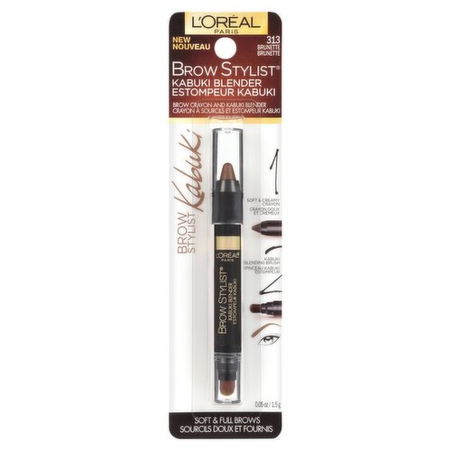 L'Oréal Paris Brow Stylist 313 Brunette Brow Crayon and Kabuki Blender, 0.05 oz