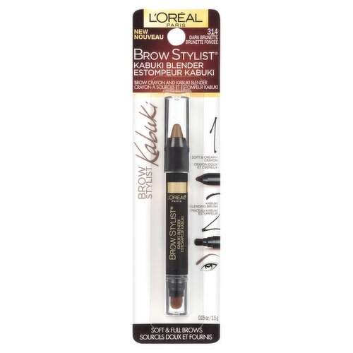 L'Oréal Paris Brow Stylist 314 Dark Brunette Brow Crayon and Kabuki Blender, 0.05 oz