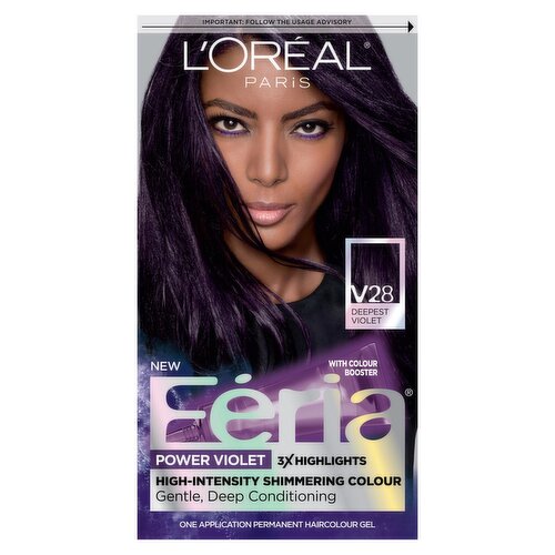 L'Oréal Paris Féria V28 Deepest Violet Permanent Haircolour Gel, one application