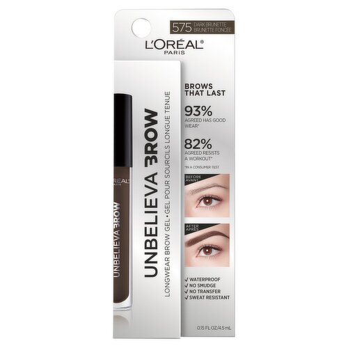 L'Oréal Paris Unbelieva Brow 575 Dark Brunette Longwear Brow Gel, 0.15 fl oz