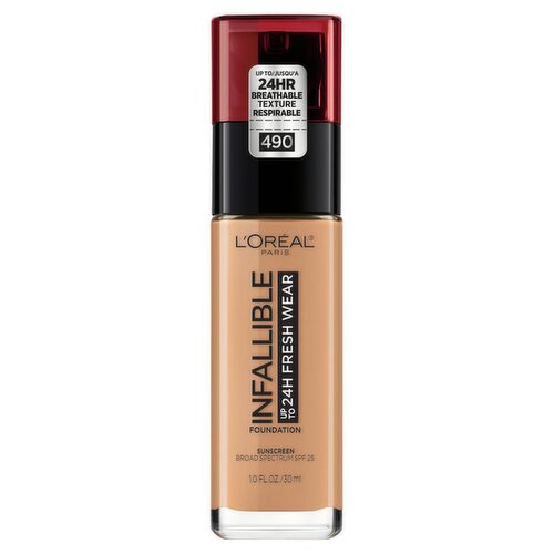 L'Oréal Paris Infallible 490 Golden Amber Broad Spectrum Foundation Sunscreen, SPF 25, 1.0 fl oz