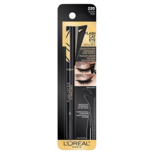 L'Oréal Paris Flash Cat Eye 220 Black Liquid Eyeliner + Removable Wing Stencil, 0.018 fl oz