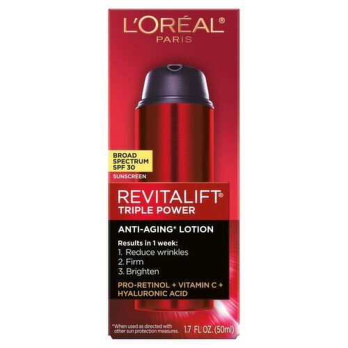 L'Oreal Paris Revitalift Triple Power Broad Spectrum SPF 30 Sunscreen, 1.7 oz.