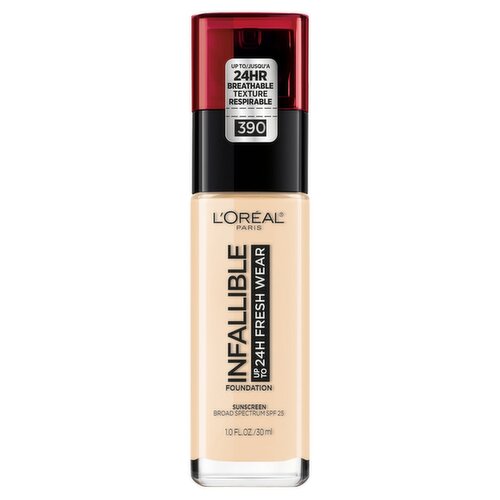 L'Oréal Paris Infallible Foundation 390 Snow Broad Spectrum Foundation Sunscreen, SPF 25, 1.0 fl oz