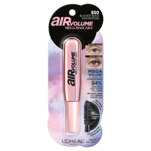 L'Oreal Paris Air Volume Mega Mascara, Lightweight Mega Volume Washable, Blackest Black, 0.3 fl. oz.