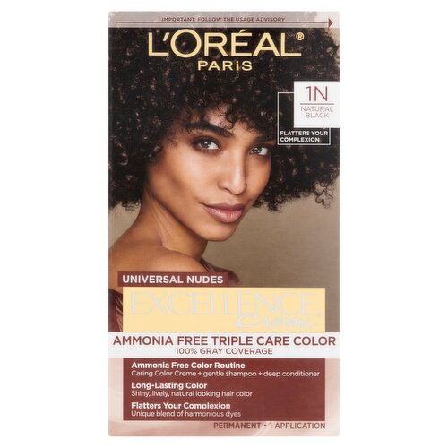 L'Oreal Paris Excellence Creme 1N Natural Black Universal Nudes Permanent Hair Color, 1 application