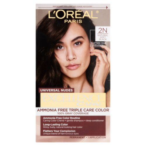 L'oréal Paris Excellence Creme 2N Natural Soft Black Permanent Hair Color, 1 application
