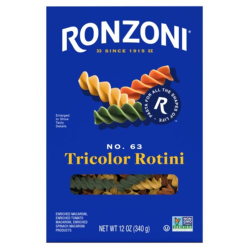 Ronzoni No. 63 Tricolor Rotini Pasta, 12 oz