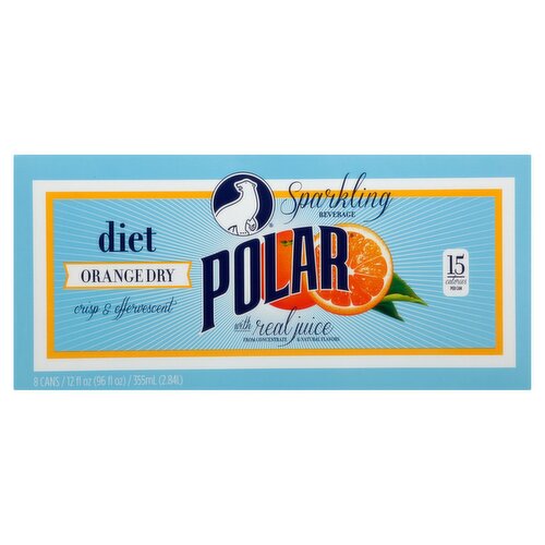 Polar Diet Orange Dry Sparkling Beverage, 12 fl oz, 8 count