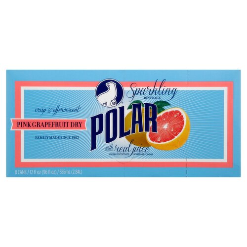 Polar Pink Grapefruit Dry Sparkling Beverage, 12 fl oz, 8 count