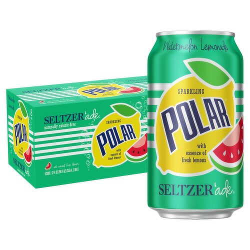 Polar Sparkling Watermelon Lemonade Seltzer'ade, 12 fl oz, 8 count
