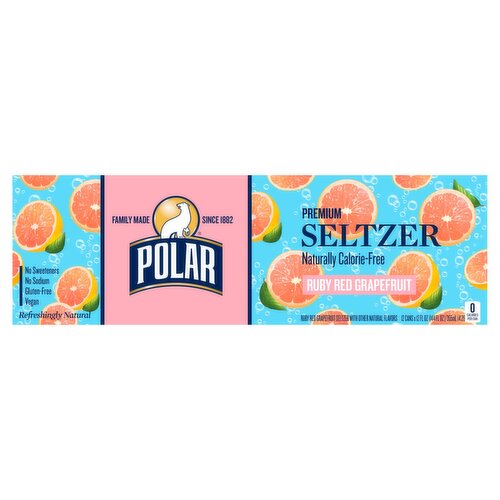 Polar Seltzer Water Ruby Red Grapefruit, 12 fl oz cans, 12 pack