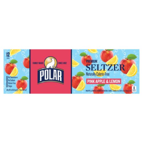 Polar Seltzer Pink Apple and Lemon, 12 Fl Oz Cans, 12 Pack