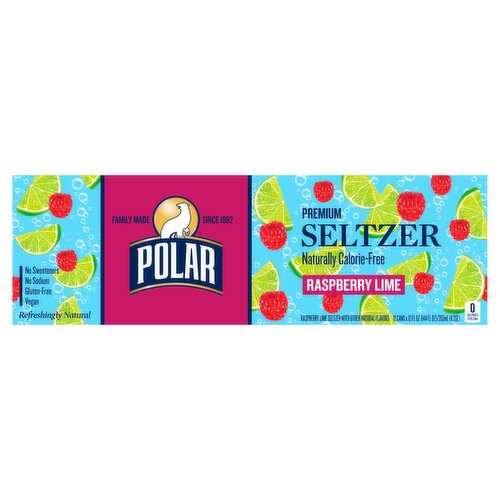 Polar Seltzer Water Raspberry Lime, 12 fl oz cans, 12 pack