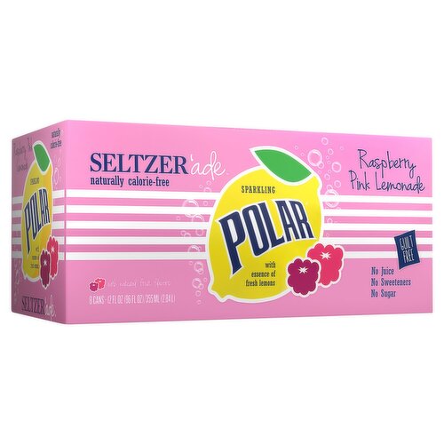 Polar Sparkling Raspberry Pink Lemonade Seltzer'ade, 12 fl oz, 8 count