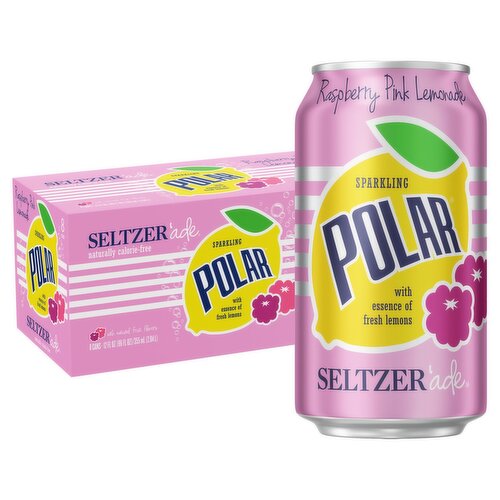 Polar Sparkling Raspberry Pink Lemonade Seltzer'ade, 12 fl oz, 8 count