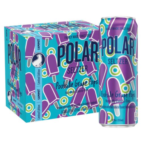 Polar Summer Poolside Grape Pops Seltzer Limited Edition, 12 fl oz, 6 count