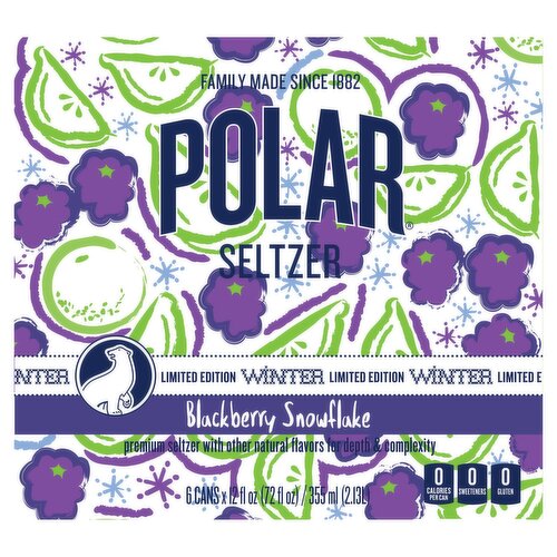 Polar Winter Blackberry Snowflake Seltzer Limited Edition, 12 fl oz, 6 count