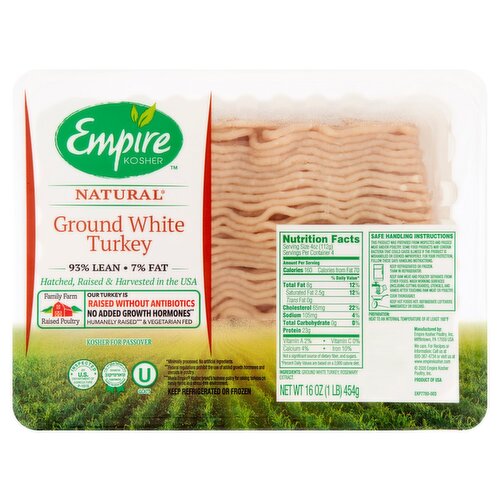 Empire Kosher Natural 93% Lean 7% Fat Ground White Turkey, 16 oz