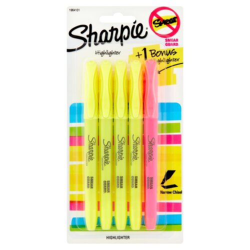 Sharpie Smear Guard Highlighter, 5 count