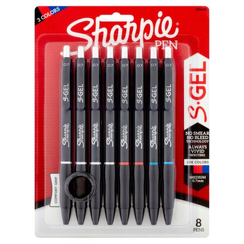 Sharpie S.Gel Medium 0.7mm 3 Ink Colors Pen, 8 count