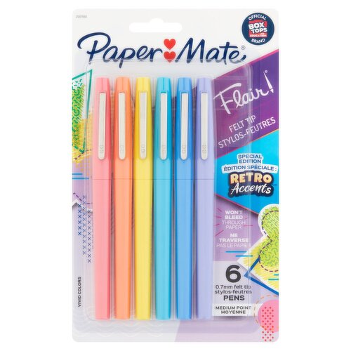 Paper Mate Retro Accents Flair Medium Point 0.7mm Felt Tip Pens Special Edition, 6 count