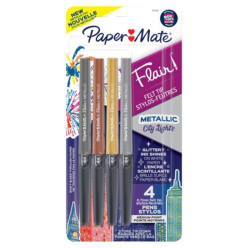 Paper Mate Flair City Lights Metallic Medium Point 0.7mm Felt Tip Pens, 4 count
